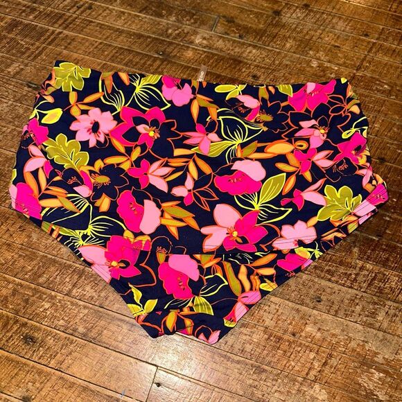 Lands End tropical pink flower high waist lined 18W swim bottoms - Picture 3 of 3